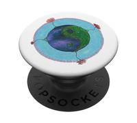 Yin Yang Nature Art - Floral Garden and Galaxy Yoga Graphic PopSockets Adhesive PopGrip