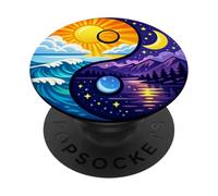 Yin Yang Nature Balance Sun Moon Ocean Mountain PopSockets Adhesive PopGrip