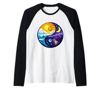 Yin Yang Nature Balance Sun Moon Ocean Mountain Raglan Baseball Tee