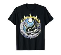Yin Yang Of Dragon & Wolf Mountain Sun Moon Mystical Wolves T-Shirt