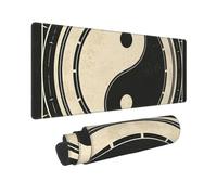 Yin Yang Oriental Symbol Vintage Magic Beige Gaming Mouse Pad Extended XXL Mouse Mat with Stitched Edges Non-Slip Long Desk Pad 12x31.5in Large Desk Mat for Keyboard Home Office Gaming Work