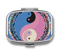 Yin Yang Pattern Travel Pill Organizer - Daily Pill Box to Hold Vitamins, Portable Pill Case Cod Liver Oil Storage Box with 2 Compartment for Pocket Purse