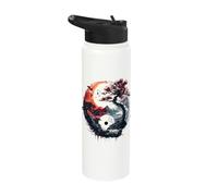Yin Yang Sakura Tree Buddhism Taiji Tai Chi Zen Meditation Stainless Steel Insulated Water Bottle