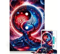 Yin Yang Space Landscape in Red And Blue Jigsaw 1000 Pieces for Adults Memory Fun Game Expert Cutting Craftsmanship Relaxing Indoor Group Activity (38x26cm)