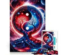 Yin Yang Space Landscape in Red And Blue Jigsaw for Adults1000 Pieces Mind Boost Game Seamless Fit Precise Pieces Relaxing Indoor Group Activity (50x75cm)