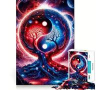 Yin Yang Space Landscape in Red And Blue Jigsaw Puzzle 1000 Logic Thinking Play Expert Cutting Craftsmanship Quiet Time Mind Exercise at Home (38x52cm)