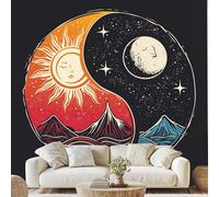 Yin Yang Sun Moon Star Dot Mural Psychedelic Vintage Universe Wallpaper 300x210 cm Mountain Wave Wall Decals Peel and Stick Wall Art for Bedroom Bathroom Stickers Home Decor wa146k