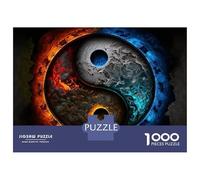 Yin Yang Symbol 1000 Piece Jigsaw Puzzle for Adults Fire and Ice Elemental Art Focus Booster Relaxation Family Home Gift 52x38cm/1000pcs