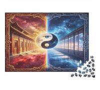 Yin Yang Symbol Ancient Chinese Architecture 1000 Piece Jigsaw Puzzle Paper for Adults Night and Day Sky Balance Art Family Relaxation Gift 38x26cm/1000pcs