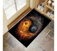 Yin-Yang Symbol Door Mats Indoor, Hot And Cold Elements Non-Slip Low Profile Doormat Washable Dirt Trapper Mat for Entrance, Inside, Kitchen, Front Door Mat - 60 x 90 cm, Orange