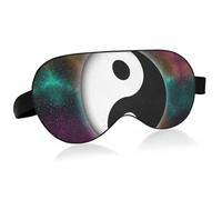 Yin Yang Symbol on Colorful Green Pink Yellow Galaxy Space Stars Adjustable Sleep Mask Lightweight Blindfold with Fashion Patterns Elastic Hidden Strap Relaxing Light Block 9.45 x 3.9 inch