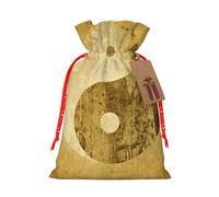 (Yin Yang Symbol) Print Christmas New Year Candy Gift Bag, Red Xmas Ribbon Drawstring Bags for Kids Xmas Holiday Eve Presents S Size