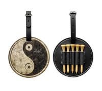 Yin_Yang_Symbol Printed Golf Tee Holder Fits 5 Tees, Black PU Leather