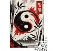 Yin Yang Symbol with Bamboo And Mountain 1000-Piece Jigsaw Puzzle for Adults, 38x26cm/1000pcs, Relaxing Indoor Activity, Weekend Downtime And Puzzle Lovers