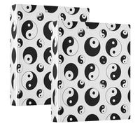 Yin Yang Symbols White 1.5 Inch Binders 3 Ring Decorative Three Ring Binder with 3 Interior Pockets Durable Basic Binders for School Supplies, 2 Pack