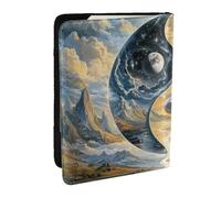 Yin-Yang Symbols with Cloud Mountains and Rivers Printed Passport Holder,Travel Pu Leather Passport Cover Case Organiser for Men Women,6.5 Inch
