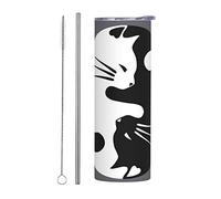 Yin Yang Tai Chi Cat Animal Tumbler Cup 20 oz, Stainless Steel Mug Vaccum Insulated Skinny Tumblers with Lid and Straw Double Wall Feak Proof Coffee Travel Mug Birthday Gift for Women Men