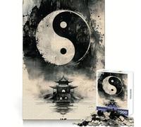 Yin Yang Temple Jigsaw 1000 Pieces for Teenagers Cognitive Boost Slow Leisure Tight Lock Thoughtful Xmas (38x26cm)