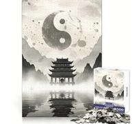 Yin Yang Temple Landscape Teenagers Puzzles 1000 Piece Jigsaws Memory Boost Unwind Easily (38x52cm)