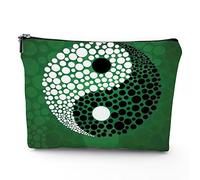 Yin Yang Theme,Linen Makeup Bags for Women,Yin Yang of Harmony and Balance,Cosmetic Bag Toiletry Bag Travel Case Waterproof,Makeup Pouch Bag for Purse,Green,7x9in