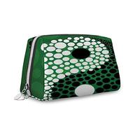 Yin Yang Theme, Makeup Bag Cosmetic Bag,Yin Yang of Harmony and Balance,Leather Organizer Make Up Bag Reusable Toiletry Bag,Green,S