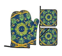 Yin Yang Totem Pattern Oven Mitts & Pot Holders 4-Piece Set - Baking Insulation Gloves, Kitchen Practical Tools