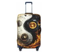 Yin-Yang Tree Black and Gold Elastic Travel Luggage Cover Suitcase Protector, Print Suitcase Baggage Cover Anti-Scratch