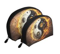 Yin-Yang Tree Black and Gold Printed Makeup Bags 2-Piece Portable Shell Travel Toiletry Bag