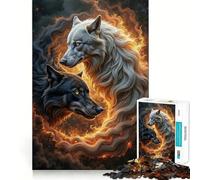 Yin Yang︰ Two Wolves in Fiery Circle Adult Jigsaw1000 Pieces Memory Skill Fun Stable Fit No Shifting Parts Compact Fun for Family Game Time (38x26cm)