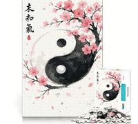 Yin Yang with Cherry Blossoms 1000 Piece Jigsaws for Adults Brain Training Fun Clean Cut Sturdy Components Calming Mental Break Activity (38x26cm)
