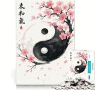 Yin Yang with Cherry Blossoms Adult Jigsaw1000 Pieces Mind Boost Game Premium Laser Cut Quality Relaxing Indoor Group Activity (38x52cm)