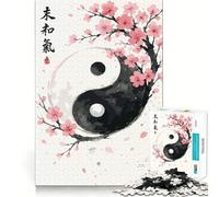 Yin Yang with Cherry Blossoms Jigsaw for Adults 1000 Pieces Think Skill Game High Precision Die Cut Entertaining Challenge for Spare Time (50x75cm)