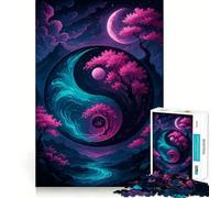 Yin Yang with Cherry Blossoms Jigsaw for Teenagers1000 Pieces Mind Skill Play Laser Cut for Flawless Fit Quiet Time Mind Exercise at Home (38x26cm)