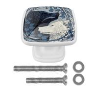Yin Yang Wolf 4 Pack Square Cabinet Knobs Furniture White Hardware Handles for Kitchen Cabinets Bedroom Dresser Drawer Knobs Cupboard Knobs Wardrobe Cabinet Pulls
