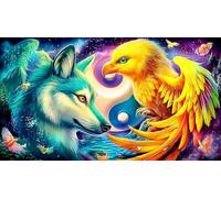 Yin-Yang-Wolves-Fantasy-Landscape 1000 Piece Jigsaw Puzzle for Adults - Recycled Cardboard Decoration 38x26cm/1000pcs