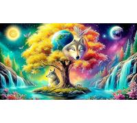 Yin-Yang-Wolves-Under-Celestial-Sky 1000 Piece Jigsaw Puzzle for Adults - Recycled Cardboard Decoration 38x26cm/1000pcs
