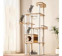 Yinanroa 73-Inch Cat Tower for Multiple Cats, Cat Tower for Large Cats, Slim, Stable, Freestanding, Popular,Prevents Cats from Falling, Space Saving, Wooden Cat Tower 20lb (8782)