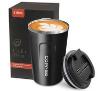 YINBAOGE Insulated Travel Coffee Mug Spill Proof Leak Proof Pobtable To Go Camping Stainless Steel Coffee Tumbler Reusable Coffee Cups with Lids Thermos for Hot and Cold Drink (2nd-Black, 17 OZ)