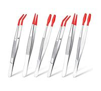 Yinchus 6-Piece Tweezers Set with Rubber Tip Set, Soft PVC Rubber Coated Tips, Curved and Straight Flat Tip, Precision Curved Long Tweezers