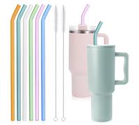 YINCL Replacement Glass Straws for Stanley 40 30 oz Tumbler - 12" x 10mm Reusable, Shatter Resistant, Bent Straws - 6 Colorful Pieces with 2 Cleaning Brushes for Simple Modern, Stanley Cup Accessories