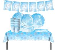 YINcrinx 62PCS Frozen Party tableware set, birthday Fishtail flag decoration, snowflakes birthday party tableware for kids birthday party