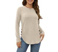 Yincro Women's Long Sleeve Fall Sweaters 2026 Lightweight Casual Crewneck Tunic Tops, Beige, M