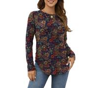 Yincro Women's Long Sleeve Fall Sweaters 2026 Lightweight Casual Crewneck Tunic Tops, Floral Blue, L