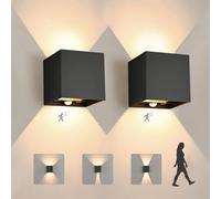 YindaLux 12W LED Wall Lamp Indoor/Outdoor, Black IP65 Wall Sconce with Motion Sensor, 3000K Front Porch Light with Touch Control, Up Down Outdoor Lamp with Adjustable Light Beam for Garden, 2 Pack