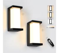 YindaLux 18 W Outdoor Light with Motion Sensor, LED Black Wall Light Outdoor with Remote Control, IP65 Waterproof Modern Wall Lamp Indoor/Outdoor, 3000-6500K Dimmable Outdoor Light for Garden, 2 Pack