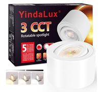 YindaLux 3CCT LED Surface-Mounted Spotlight, White, Extra Flat & 30° Swivelling, Diameter 80 x 50 mm, Surface-Mounted Ceiling Spotlights, Includes 5 W 500 LM Dimmable Module 230 V - Ceiling Spotlights