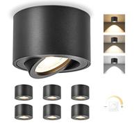 YindaLux 6 x 3CCT Black Ceiling Spotlights - Extra Flat & 38° Swivel - Diameter 80 x 50 mm - Adjustable Surface-Mounted Spotlight - 5W 500LM - Dimmable LED Module 230 V Included - Aluminium LED