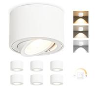 YindaLux 6 x 3CCT White Ceiling Spotlights - Extra Flat & 38° Swivel - Diameter 80 x 50 mm - Adjustable Surface Spotlight - 5W 500LM - Dimmable LED Module 230V Included - Aluminium LED Ceiling