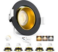 YindaLux 6 x LED Recessed Spotlights, 230 V, Dimmable, 5 W, 3000 K/4000 K/6500 K, 75 - 80 mm, IP44, Matt Aluminium, for Bathroom, Living Room