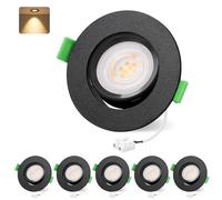 YindaLux 6X LED Recessed Spotlight 230V 2700K Warm Light 5W 550LM 45° Adjustable Ceiling Spotlight Flat Black Drilling 68mm IP44 Recessed Light for Bathroom GU10 Recessed Spotlights, Non-Dimmable